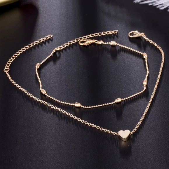 2 Piece Simple Heart Anklet Set - Picture 5 of 7